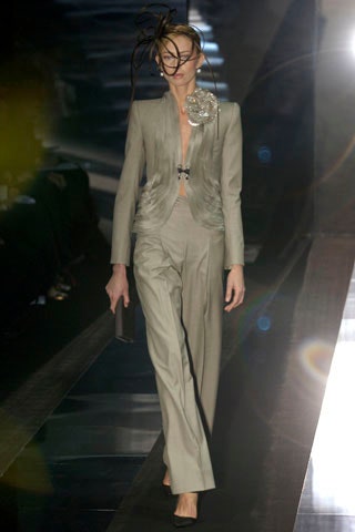 tailored gray silk suit
