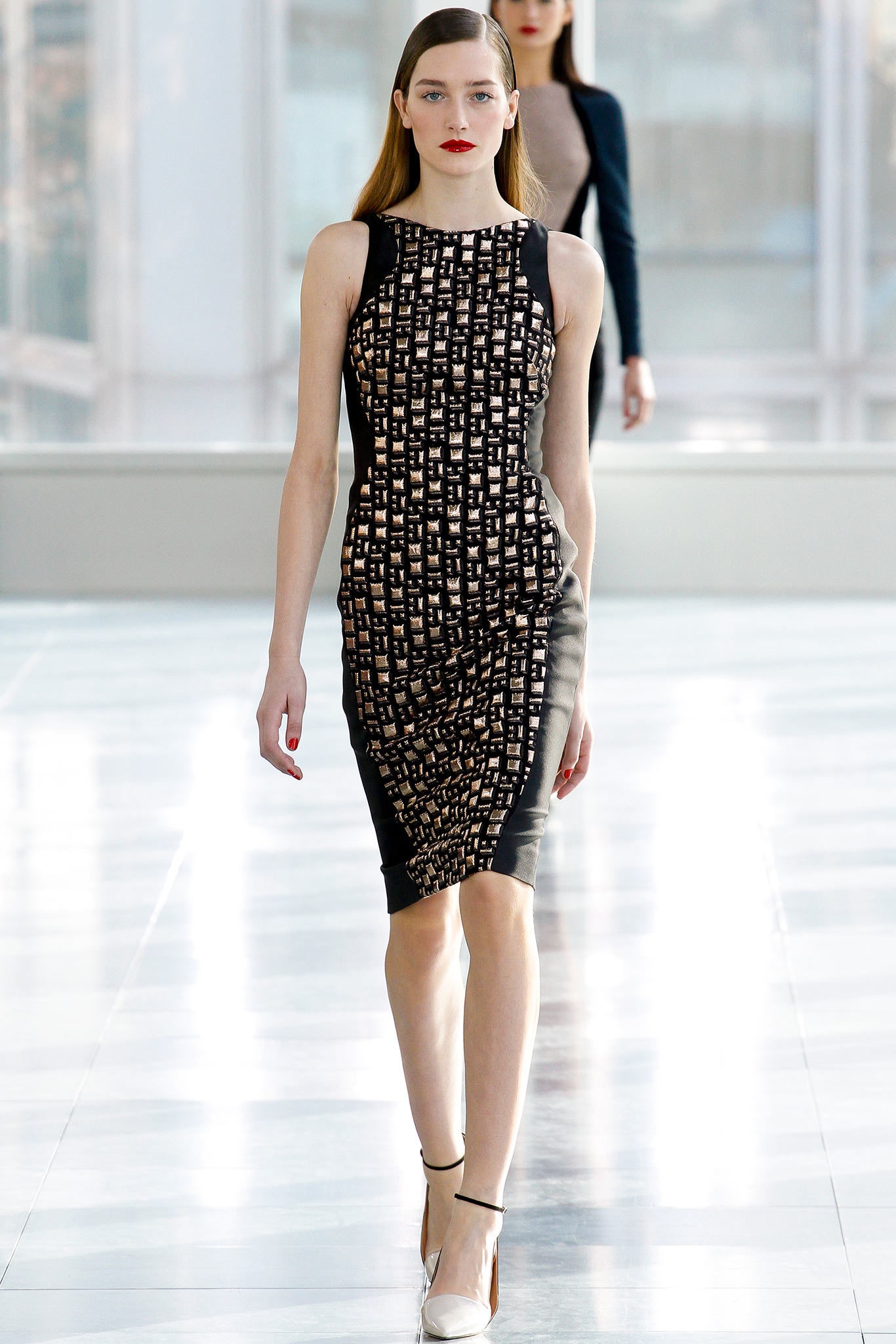 black and beige fitted dress