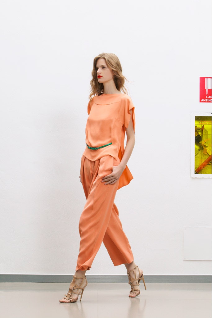 orange silk relaxed top and pants