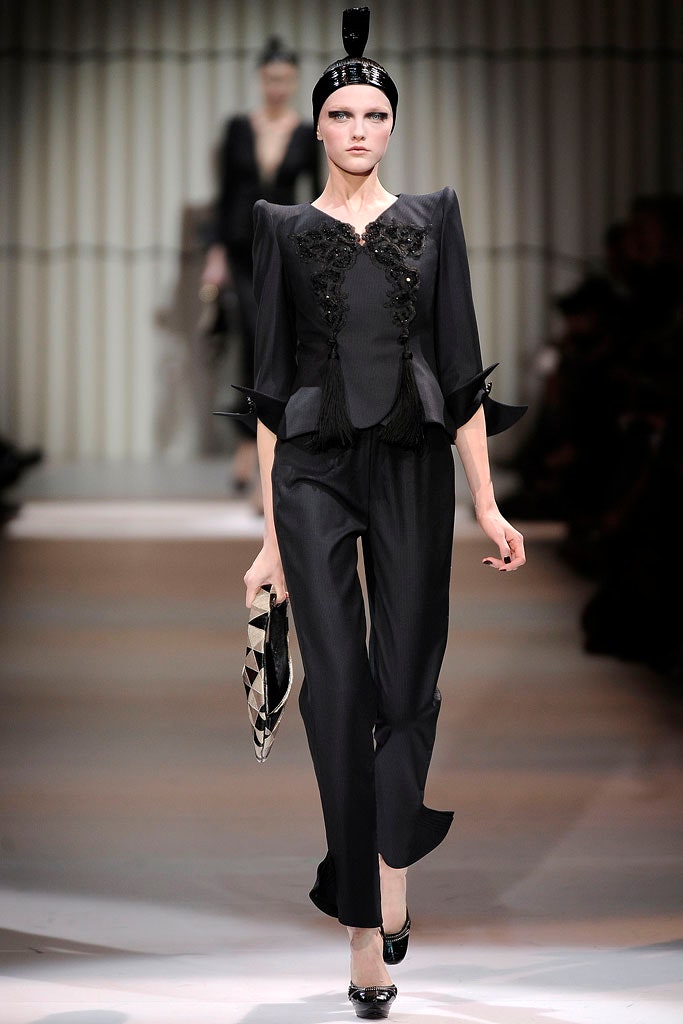 black silk fitted suit