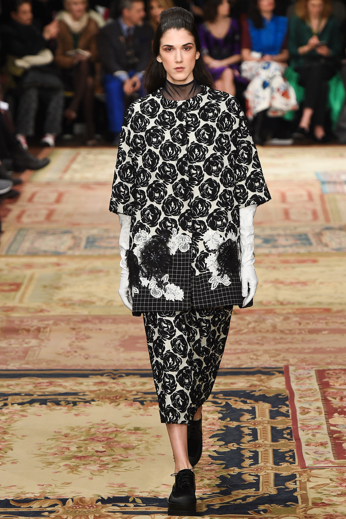 black and white printed top and skirt