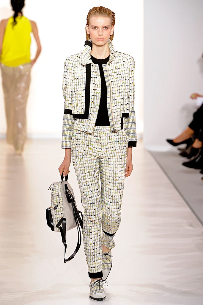 fitted white and black jacket with pants