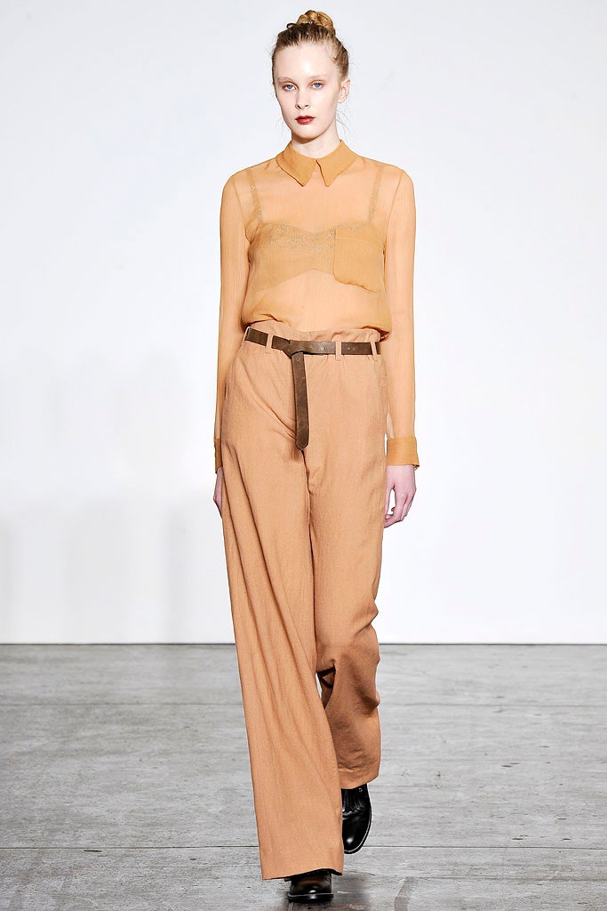 beige silk long-sleeve collared relaxed buttoned sheer shirt