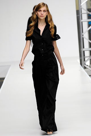 black fitted shirt and relaxed pants