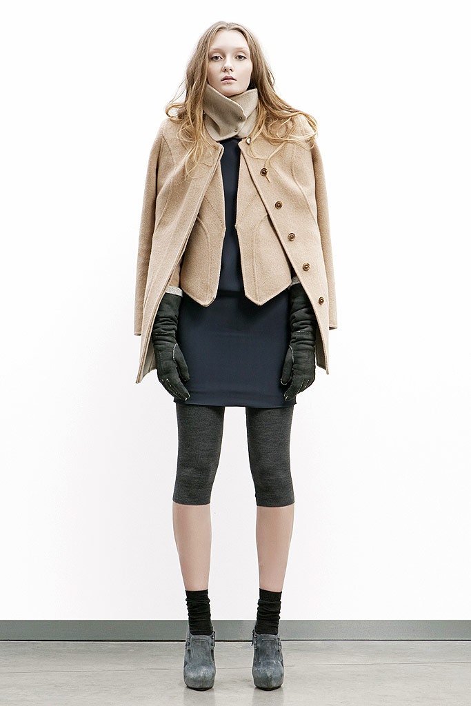 beige wool coat with black dress
