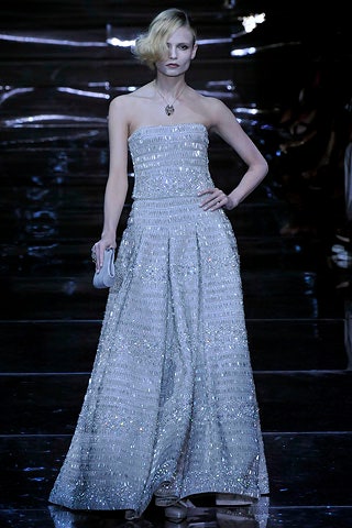 silver strapless embellished gown