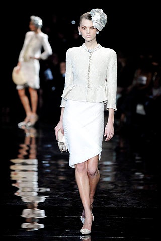 white silk fitted jacket and skirt