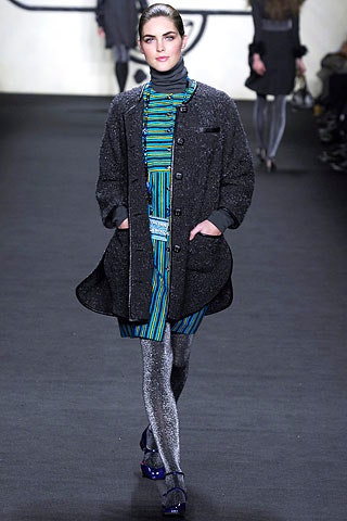 black wool coat with striped dress