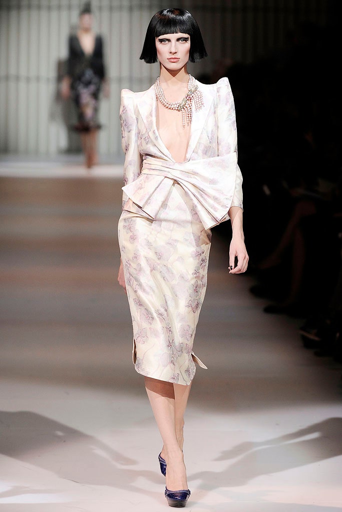 fitted white and purple silk dress