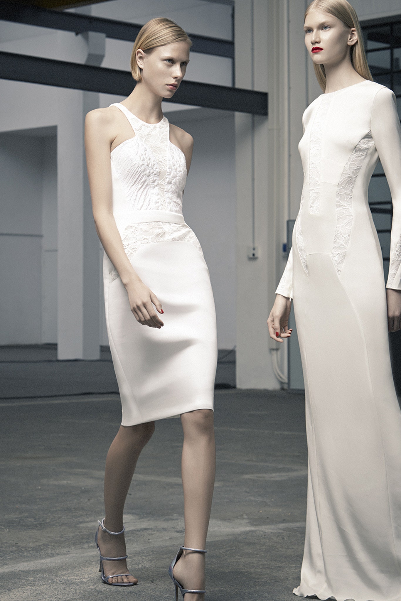 white fitted silk dress and gown