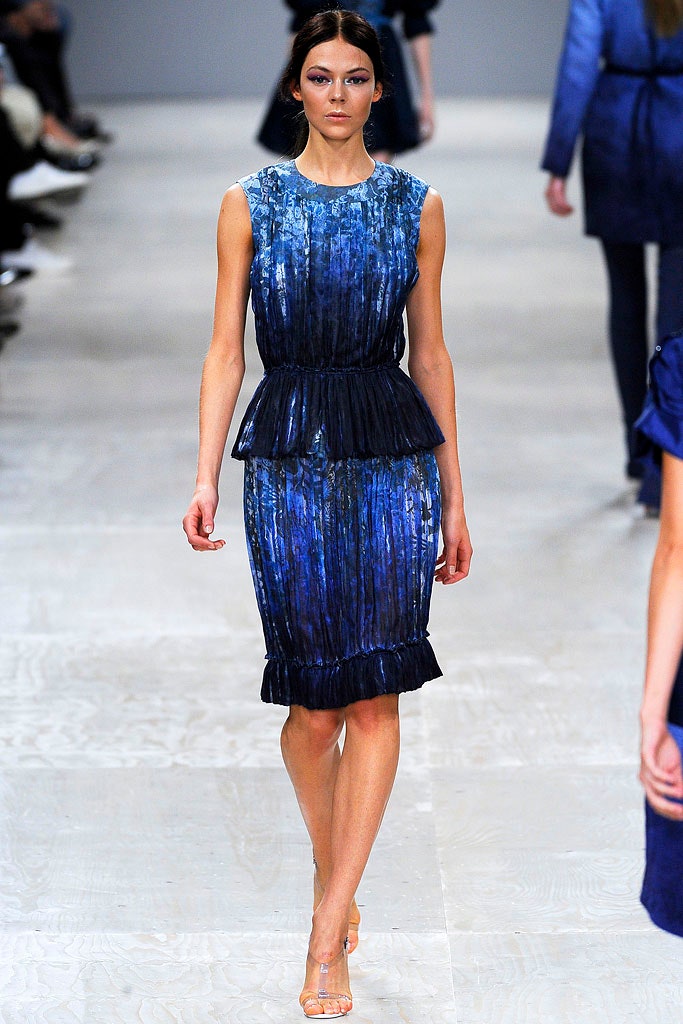 blue pleated silk midi dress