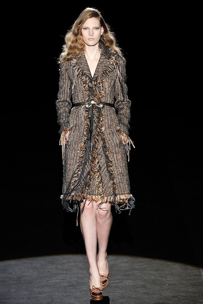 brown beige belted tweed coat