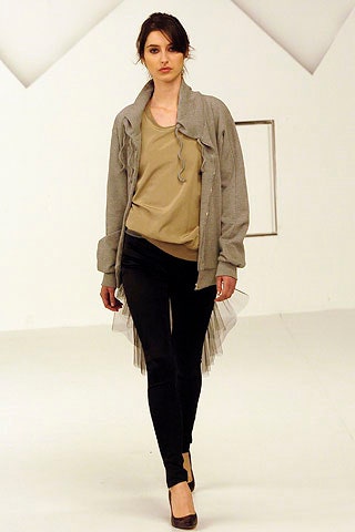 gray relaxed jacket with beige top