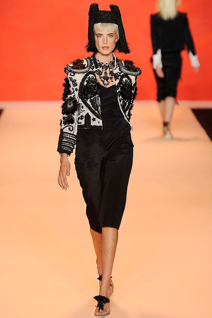 black silk midi dress and embroidered jacket