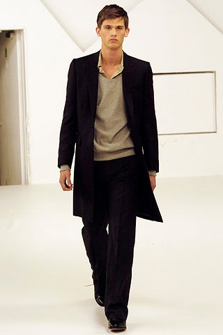 black wool coat gray sweater