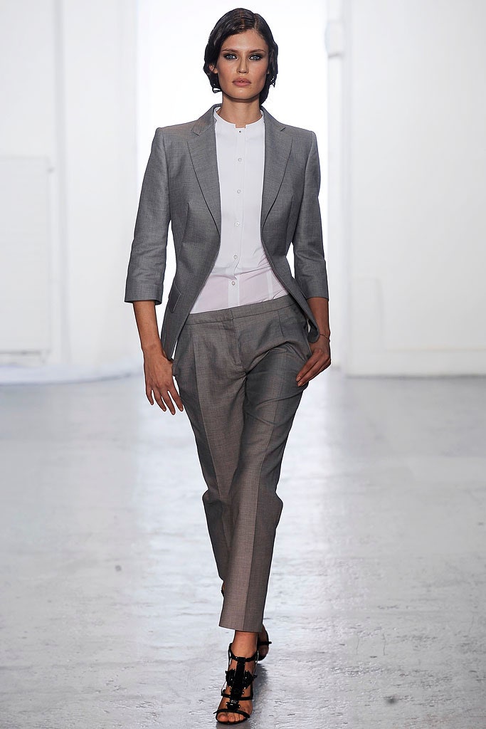gray tailored suit with white shirt
