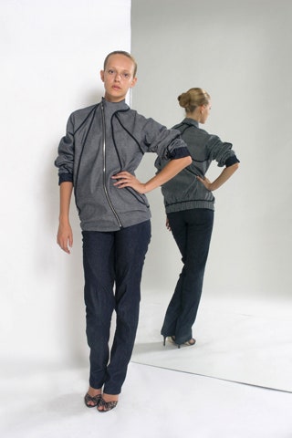 gray relaxed jacket with black pants