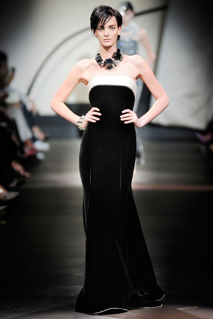 black and white strapless gown