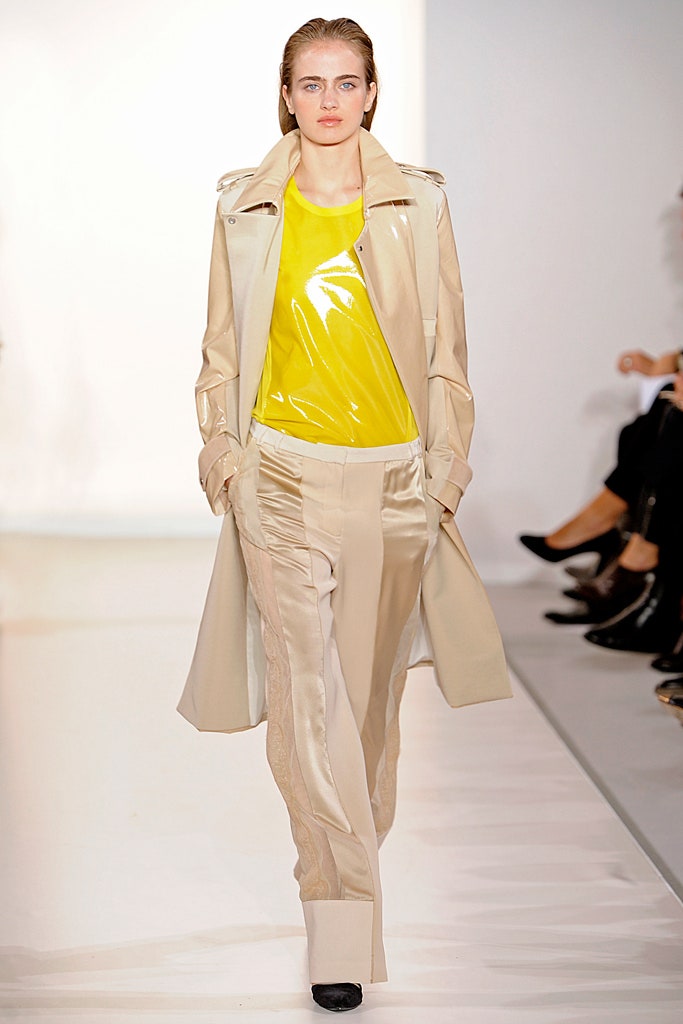 beige vinyl coat with yellow top