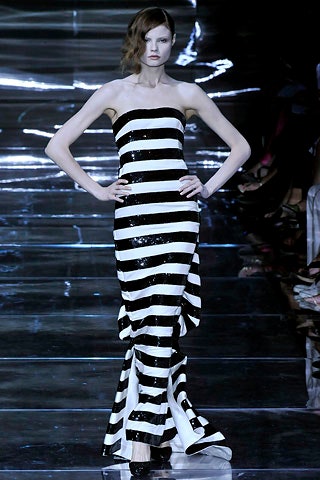 black and white striped gown