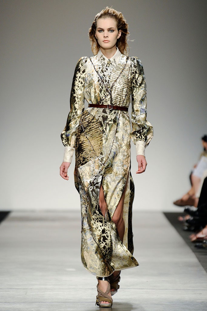 gold green printed midi dress
