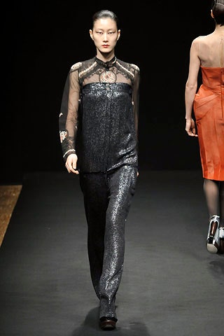 black silk fitted top and pants