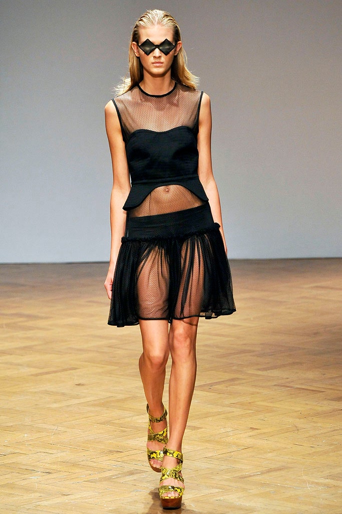 black mesh top and skirt