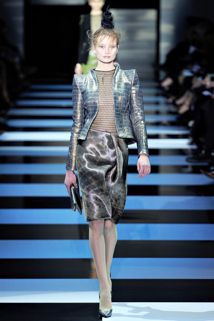 metallic tailored jacket and pencil skirt
