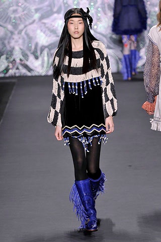 blue leather fitted fringed boots
