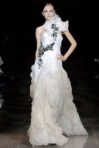 white silk asymmetric gown