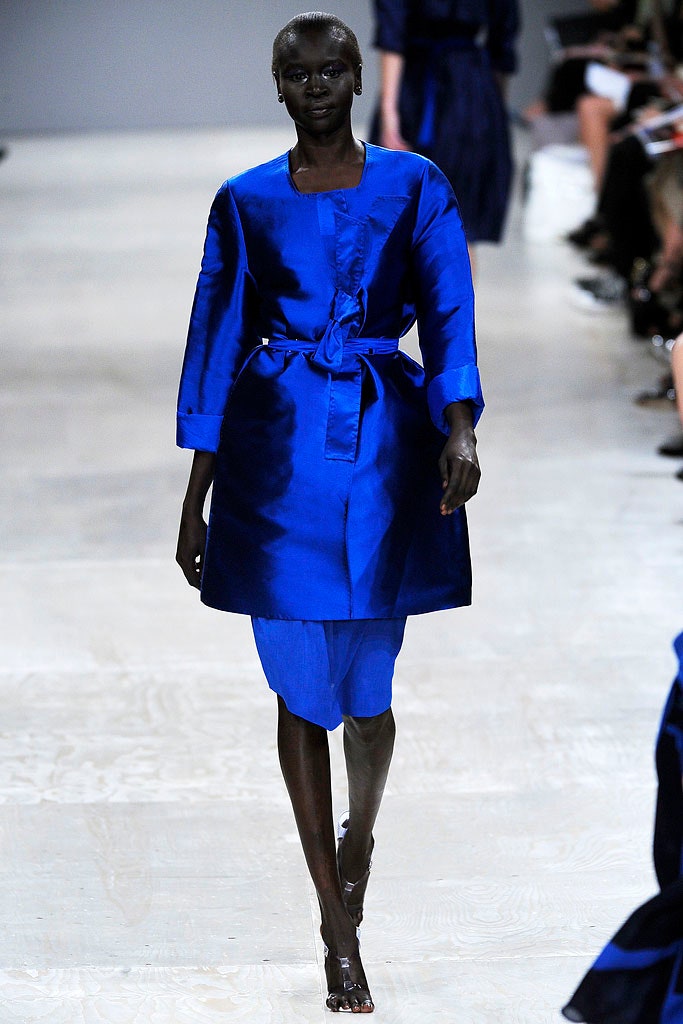 blue silk belted dress
