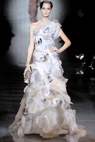 white beige floral layered gown