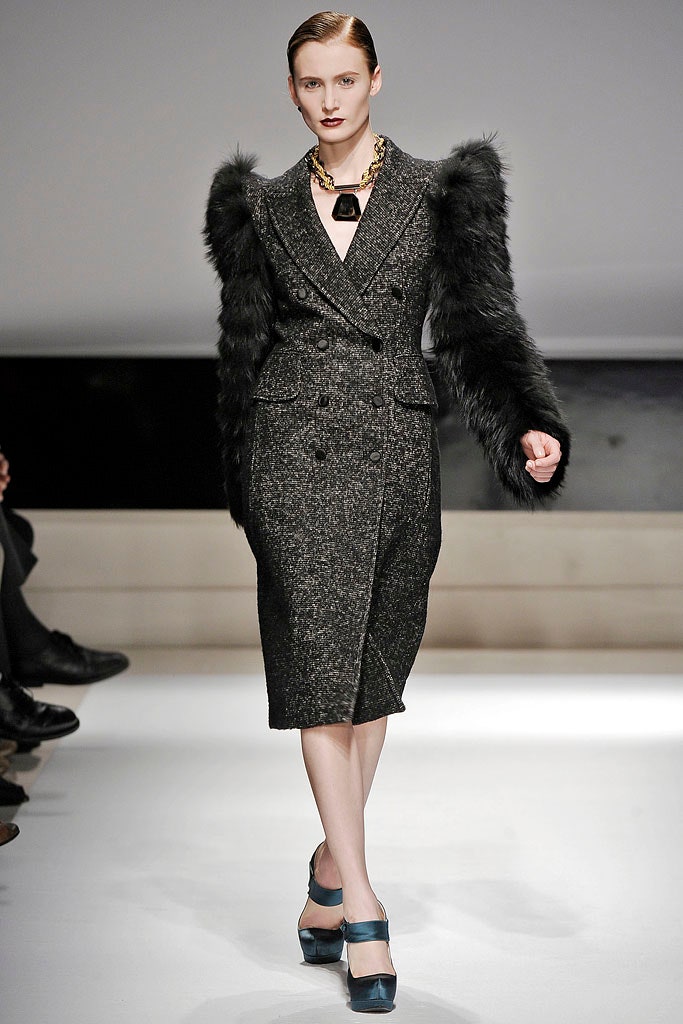 gray wool fitted midi dress