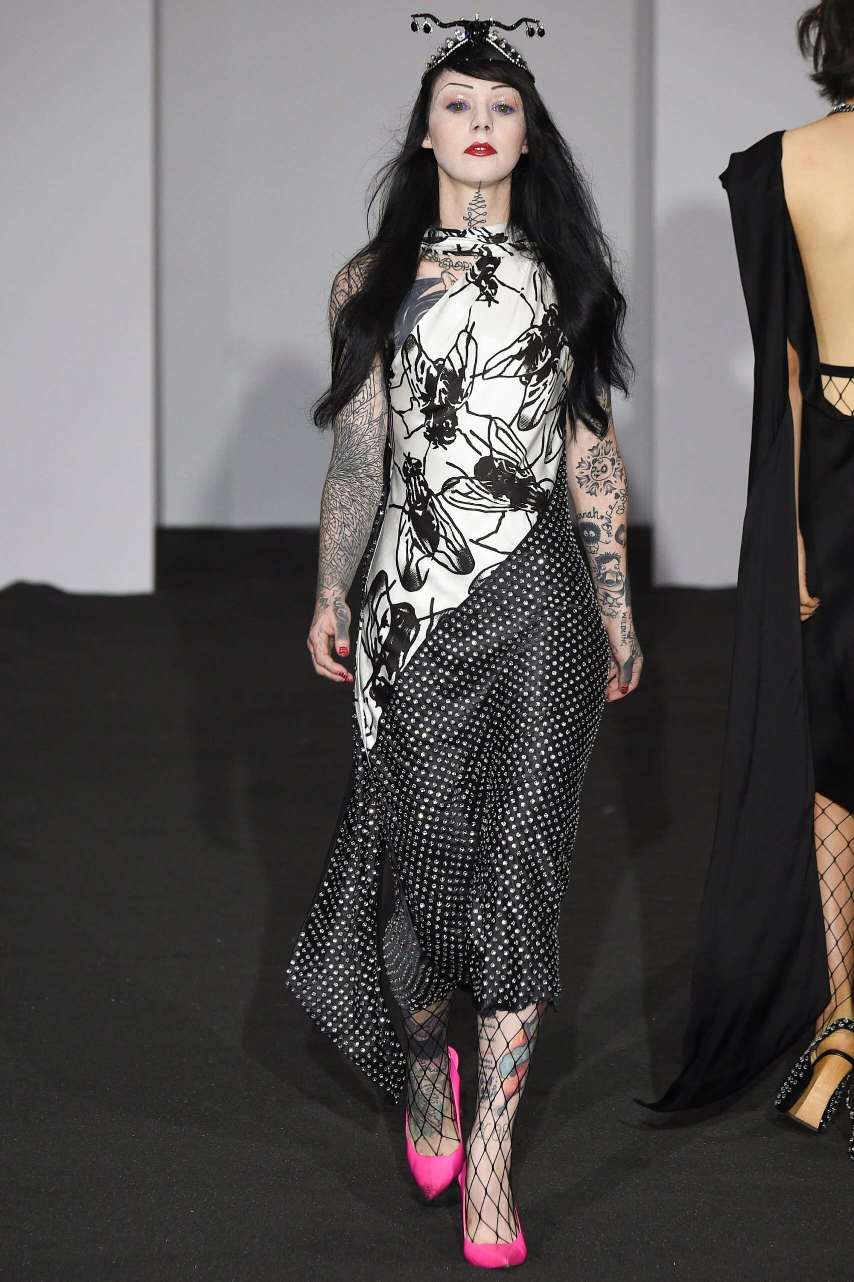 asymmetric black and white dress