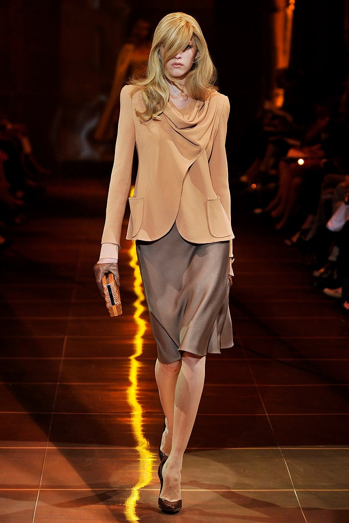 beige silk long-sleeve collared structured draped blazer