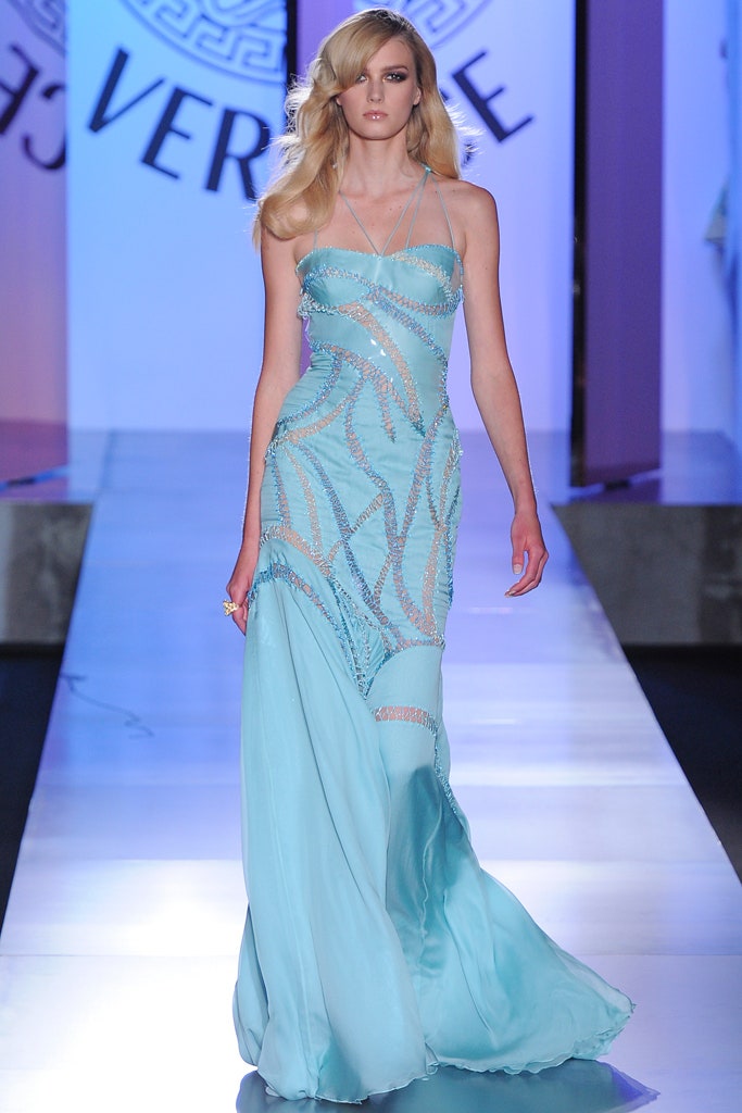 blue silk fitted gown