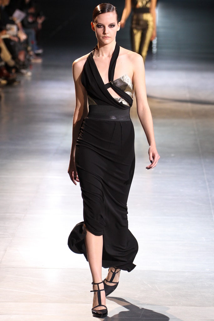 fitted black silk sleeveless dress