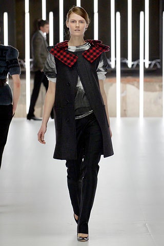 black wool coat with red collar