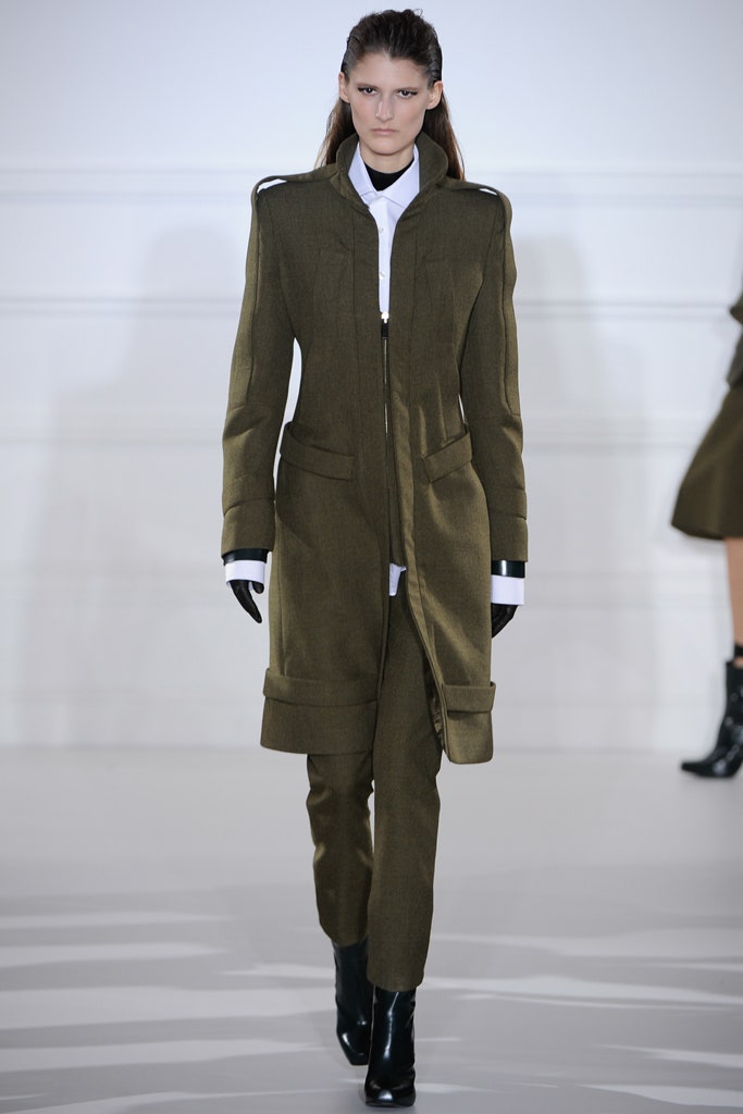 fitted green wool coat and pants