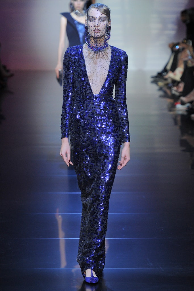 blue sequin fitted gown