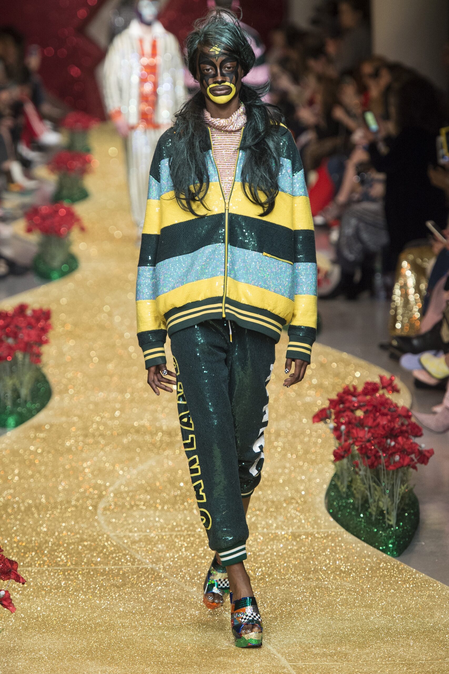 yellow satin long-sleeve collared relaxed striped shiny jacket