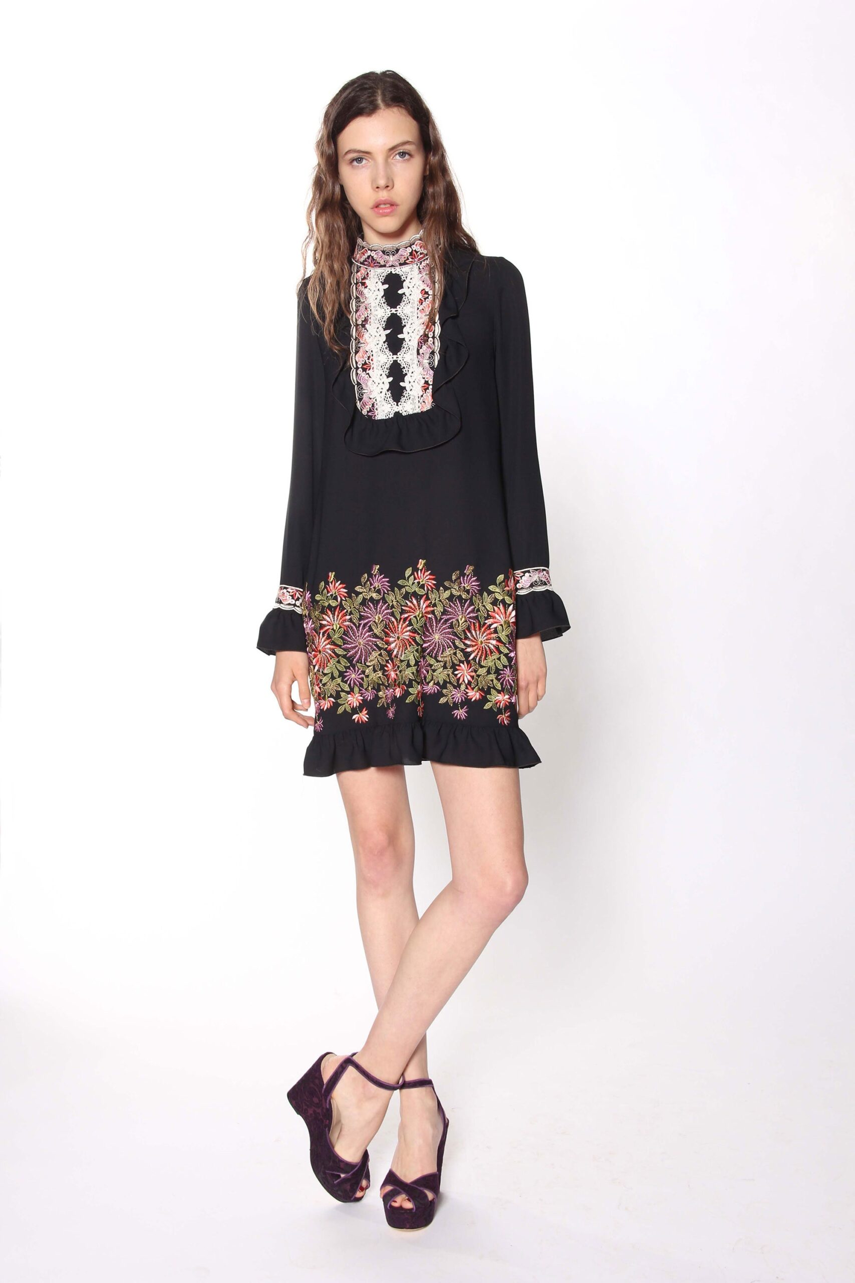 black embroidered mini dress
