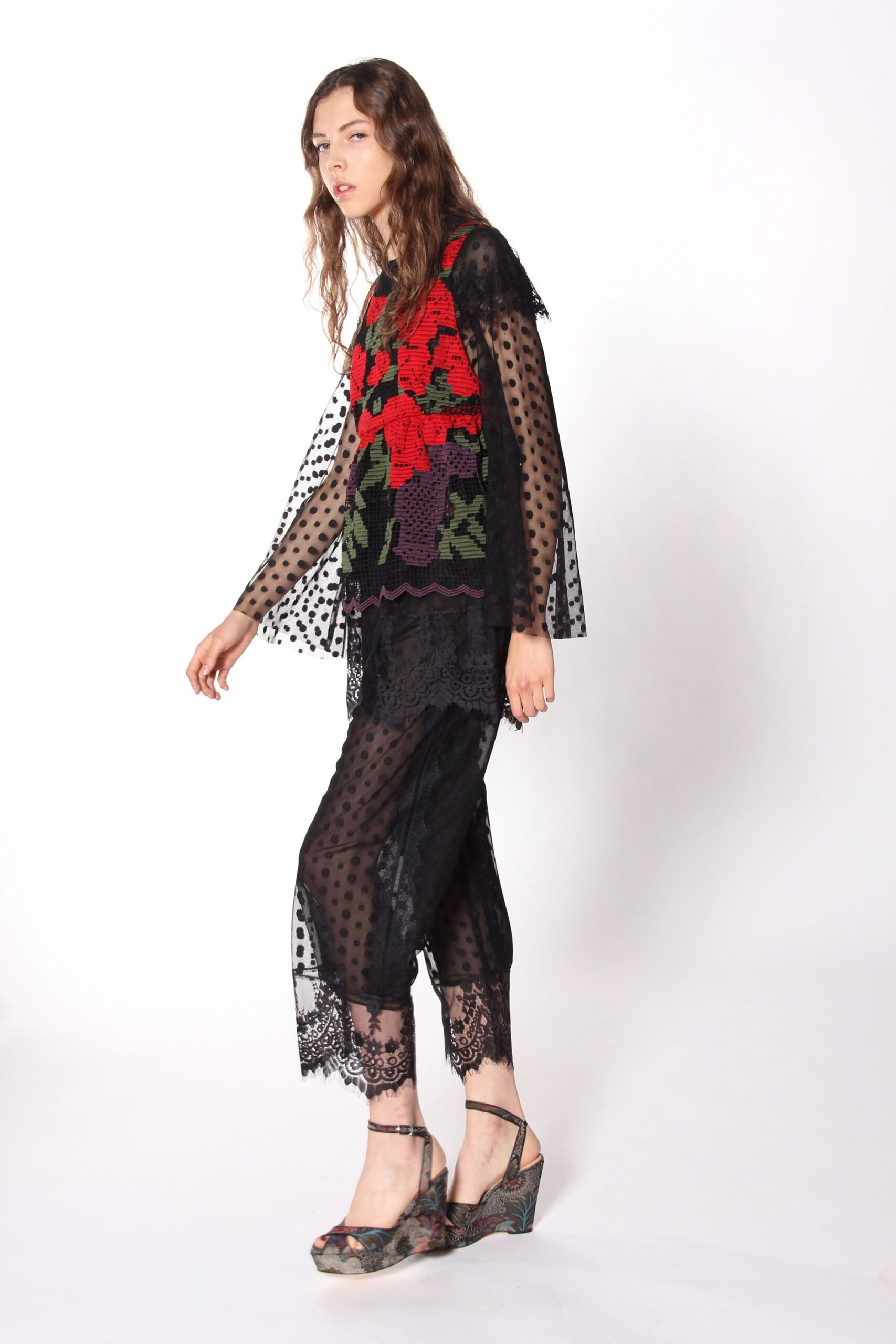 sheer black embroidered top and pants