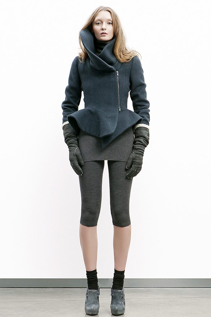 black structured jacket with gray top