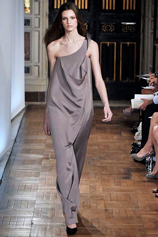 gray silk asymmetric gown