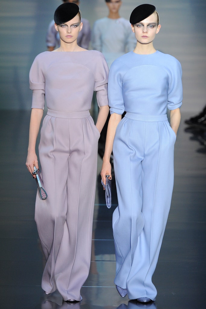 blue silk long-sleeve high-neck fitted pleated jumpsuit