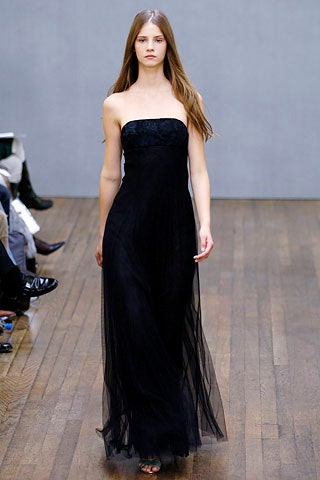 black strapless flowing gown