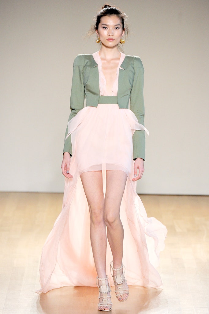 green and pink layered maxi dress