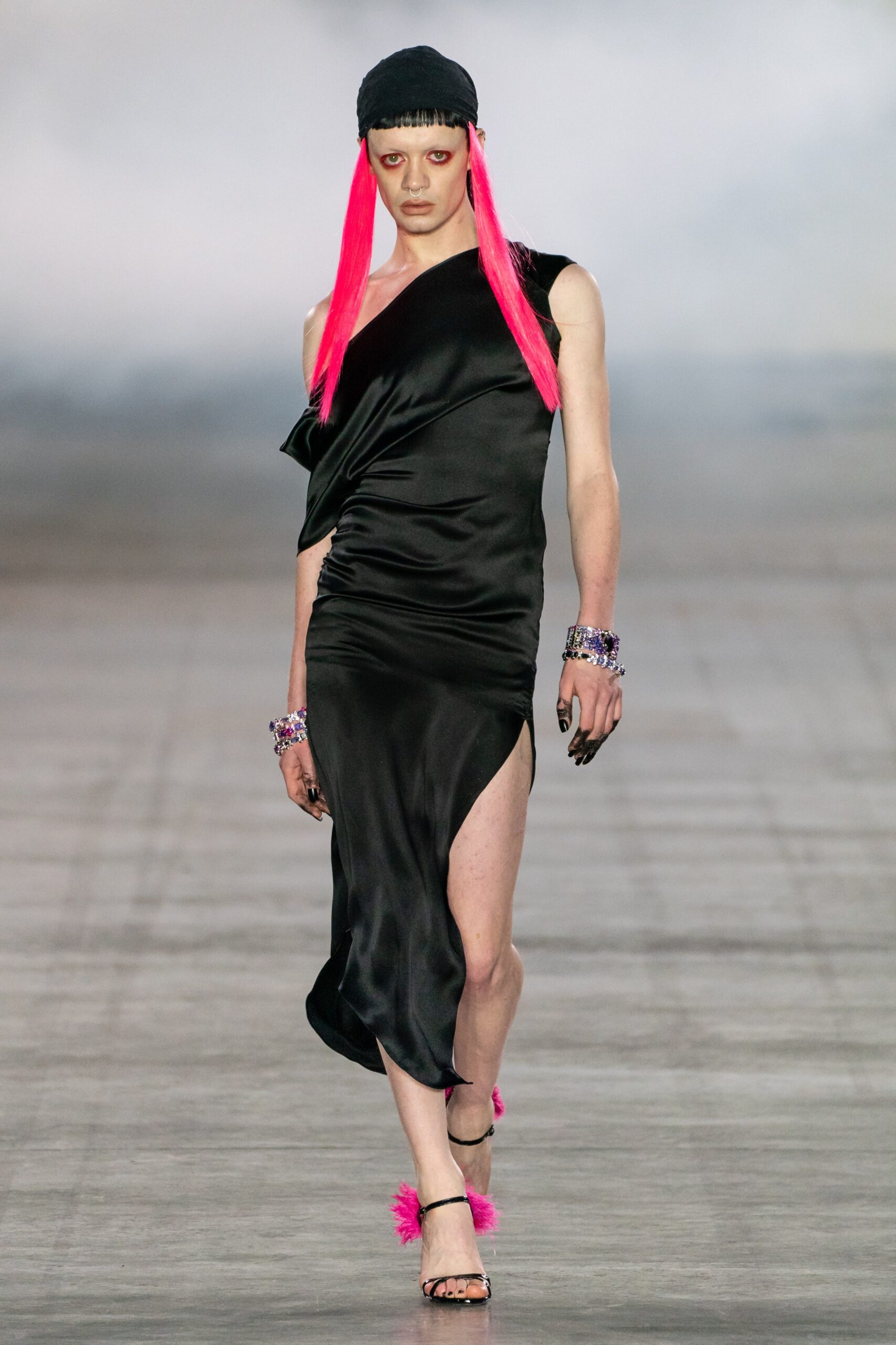 black silk asymmetric dress