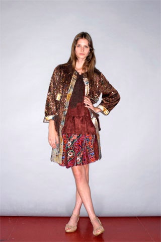 brown silk long-sleeve relaxed embroidered layered shiny jacket